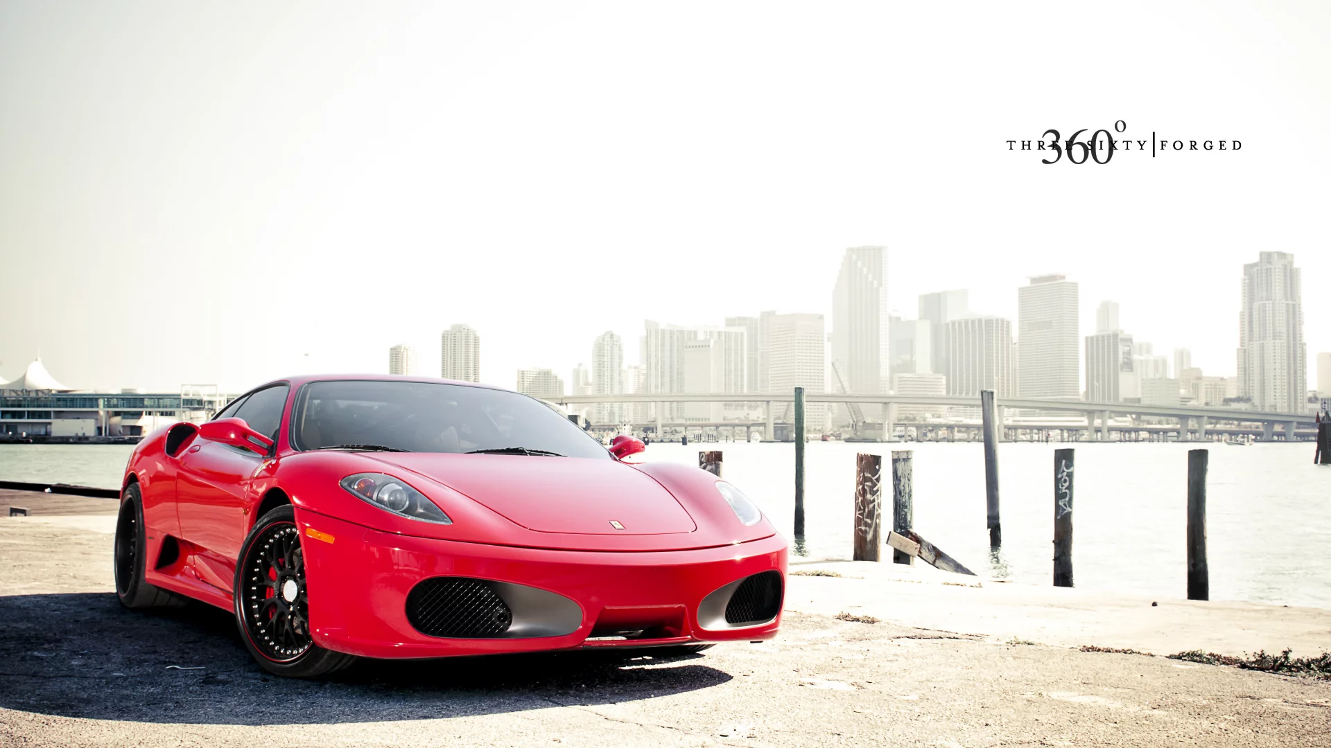 мост, передняя часть, феррари, ferrari, 360 three sixty forged, f430, небоскрёбы, красный