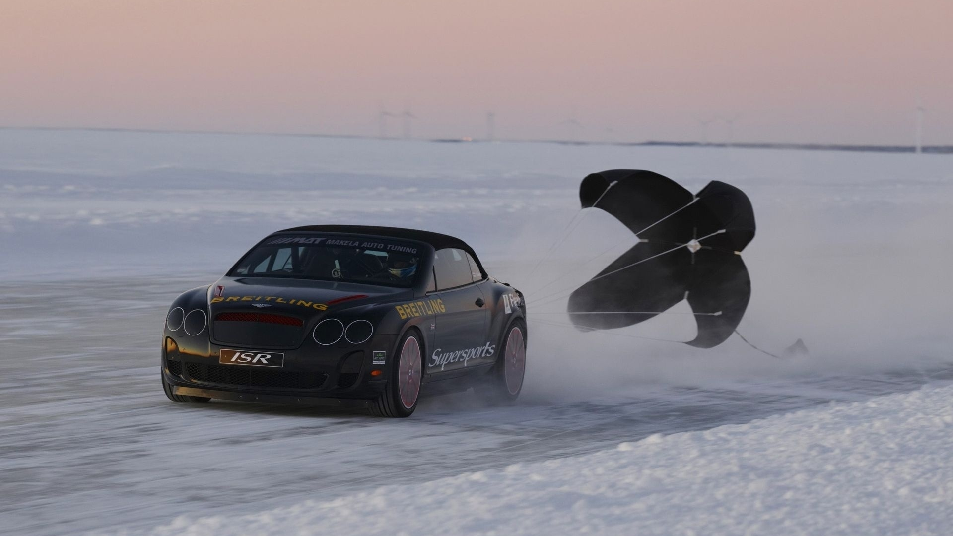 Картинка на рабочий стол трасса, snow, car, 1920x1200, машина, speed record  on ice, winter, bentley continental supersports, ice, зима, рекорд скорости  на льду, лёд, снег, road 1920 x 1080