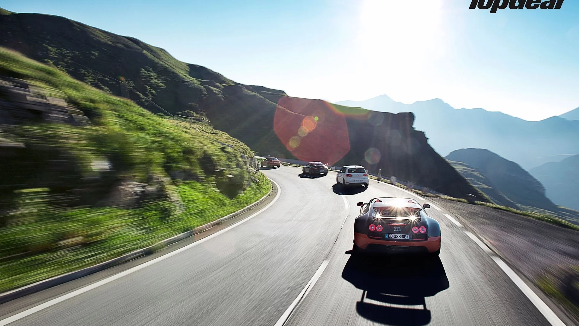 дорога, top gear, суперкары, porsche, bugatti, поворот, volkswagen, горы