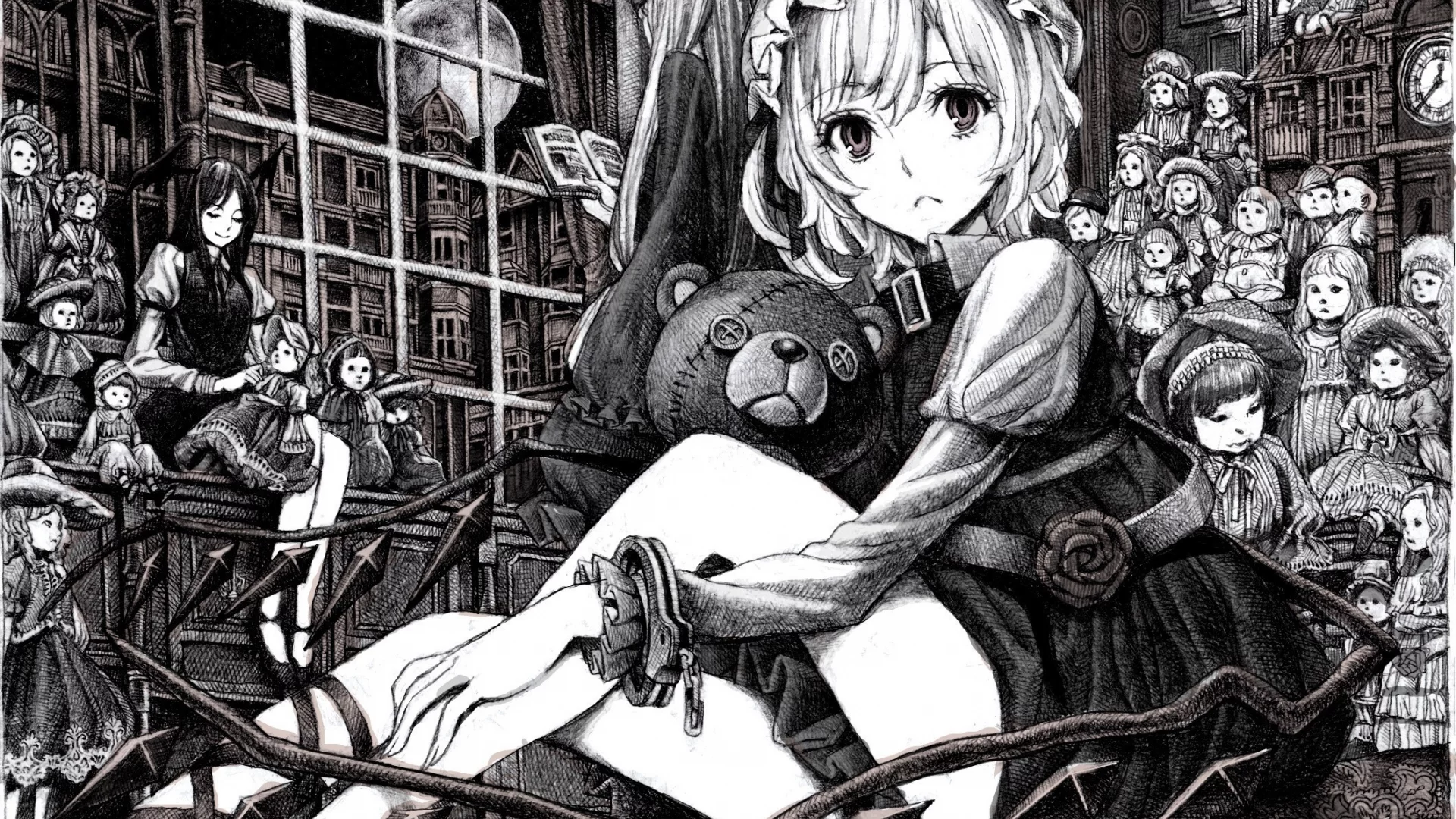 игрушка, anime, рисунок, аниме, мишка, девушка