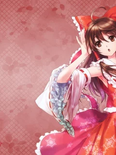 девушка, reimu hakurei, touhou, красный