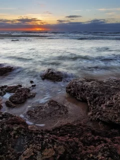 небо, море, закат, камни