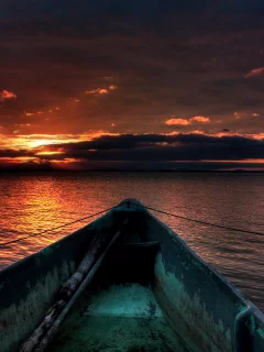 море, вода, небо, лодка, закат
