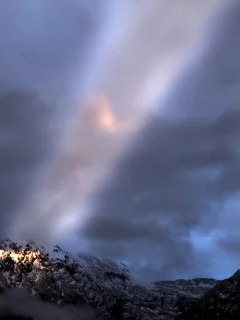 просвет, тучи, луч, горы, небо, снег