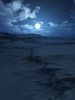 снег, луна, зима, ночь