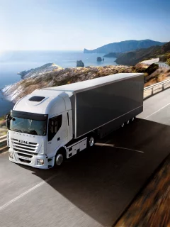 горы, дорога, море, iveco, обои, фура, stralis, wallpaper, солнце, грузовик, пейзаж