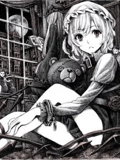 игрушка, anime, рисунок, аниме, мишка, девушка