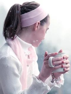 снег, белый, свитер, snow girl, девочка, нежность