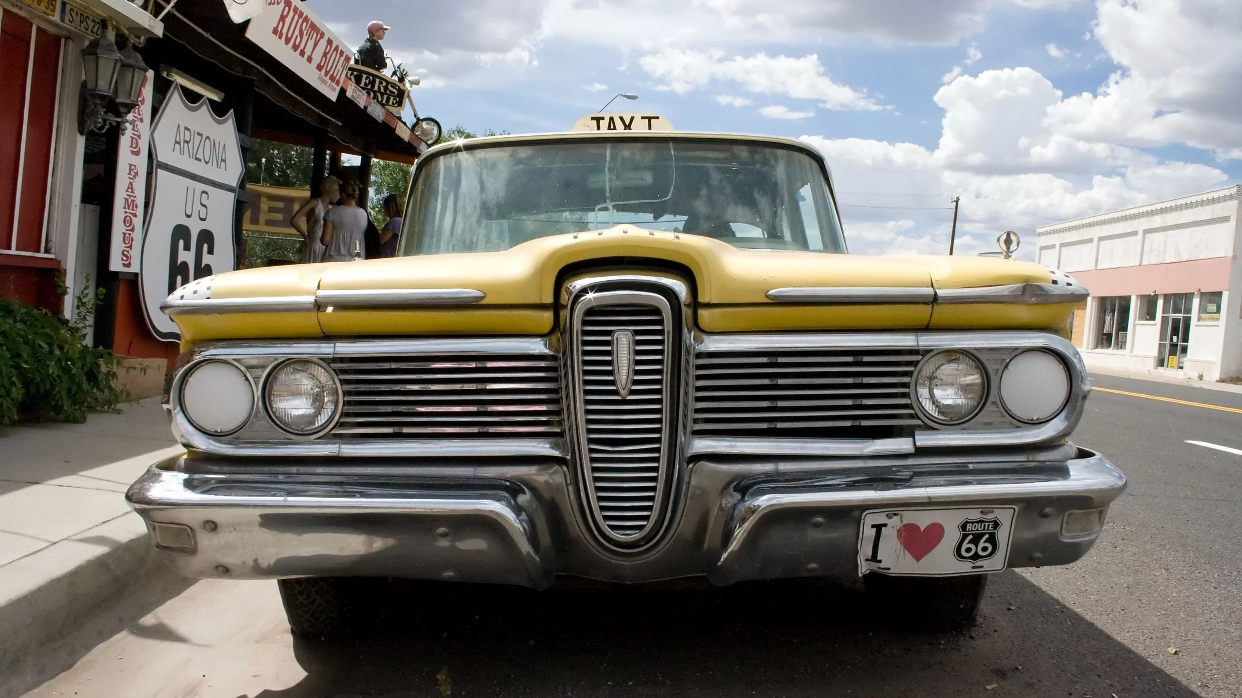шоссе 66, route 66, аризона, will rogers highway, такси, vintage taxi, америка, дорога, ретро, улица
