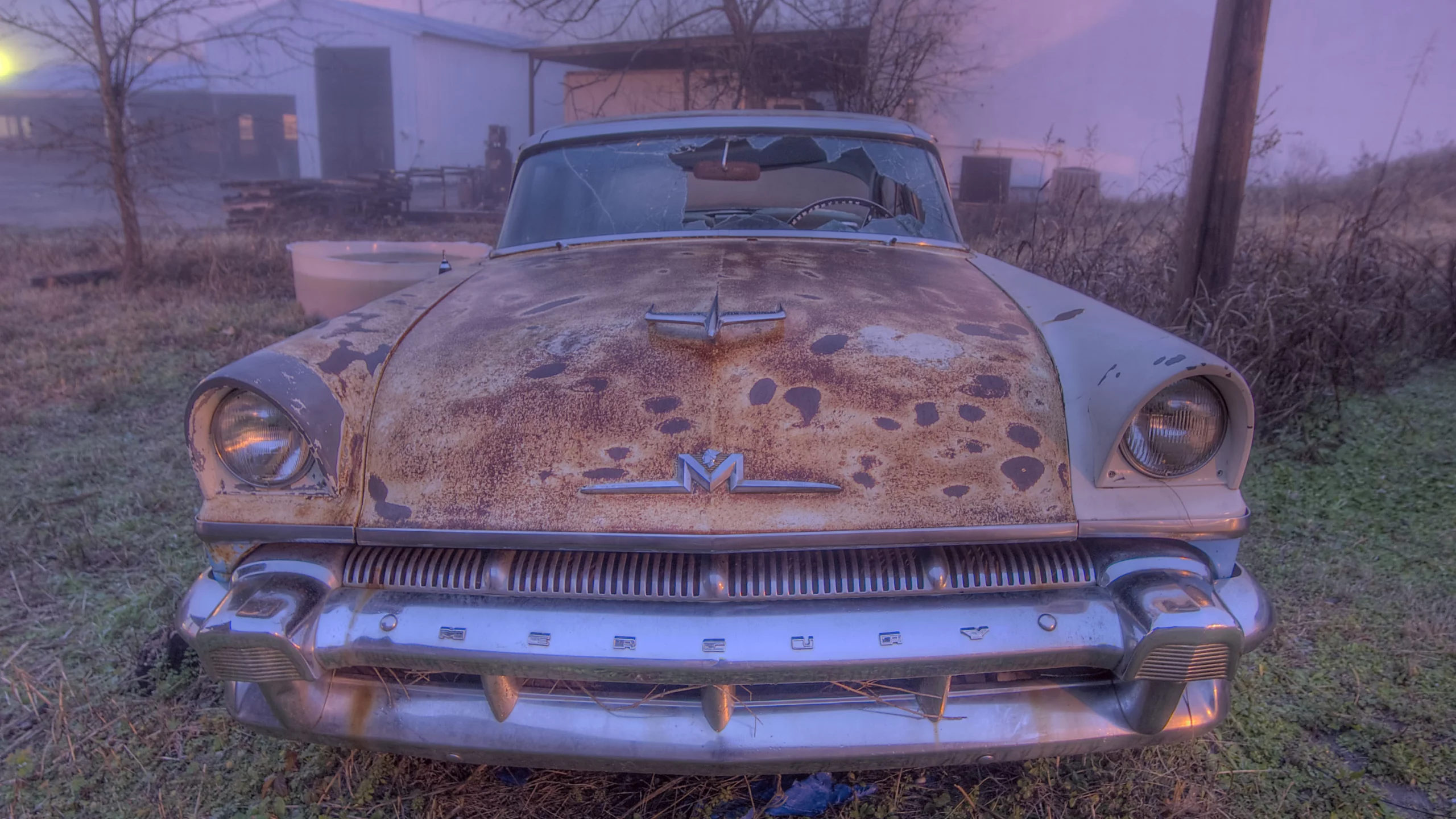 разбитая, винтаж, старая, calvert, mercury, car, texas, anderson, vintage