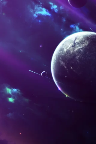 spaceships, туманность, звезды, nebula, планета, cпутники
