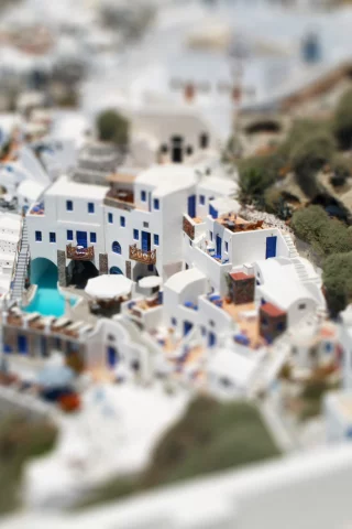 дома, белые, санторини, tilt-shift, греция