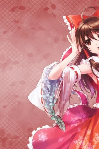 девушка, reimu hakurei, touhou, красный