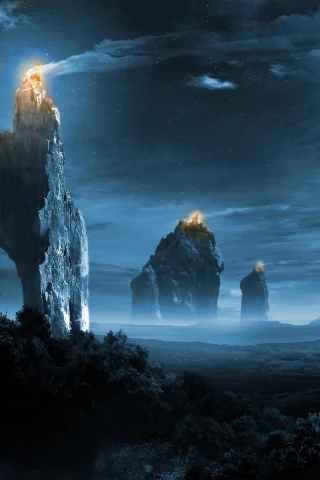 lights of empire, огни, ночь, лес, скалы