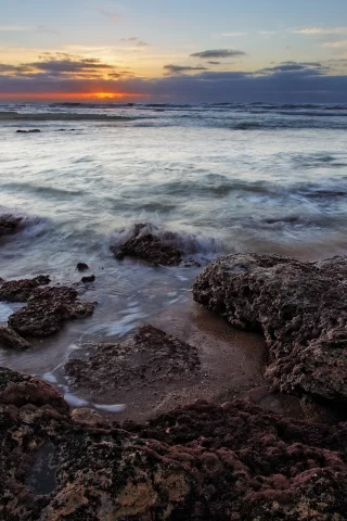 небо, море, закат, камни