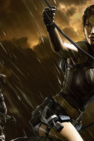 крофт, гроза, скала, raider, lara, croft, дождь, лара, tomb