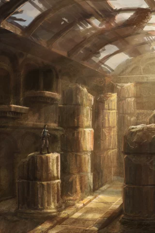 развалины, lara croft, tomb raider, здание, свет, лара крофт, арт