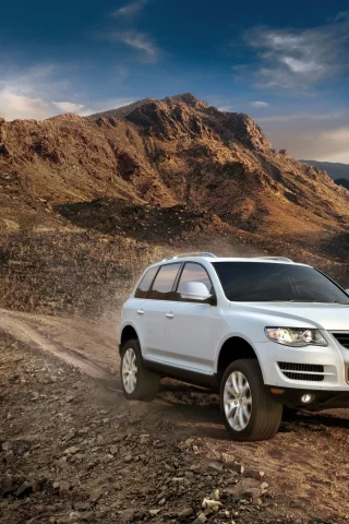 touareg, горы, фон, небо, внедорожник