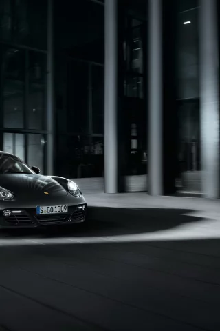 черный, порше, porsche cayman, кайман, в движении, black edition