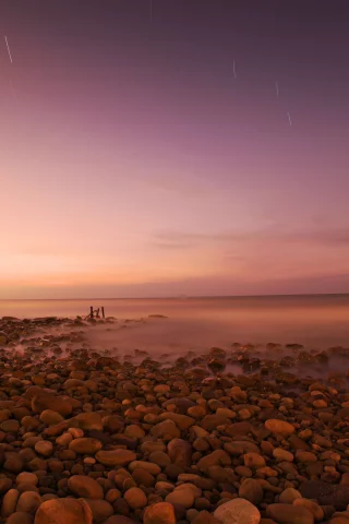 пляж, закат, камни, море