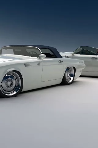 custom, ford, фары, авто, белый, thunderbird, кабриолет