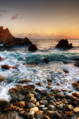 камни, природа, море, закат, скалы