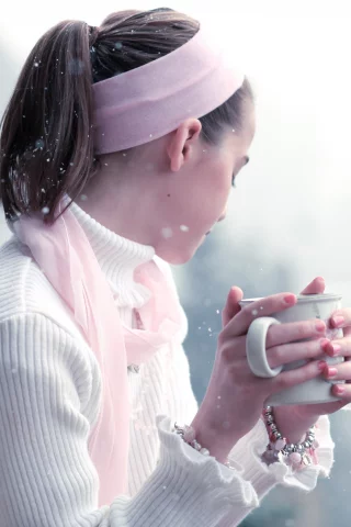 снег, белый, свитер, snow girl, девочка, нежность