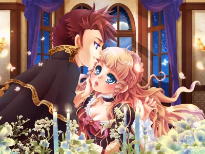 свечи, цветы, парень, бабочки, umineko no naku koro ni, когда плачут чайки, девушка