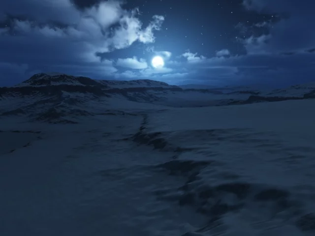 снег, луна, зима, ночь