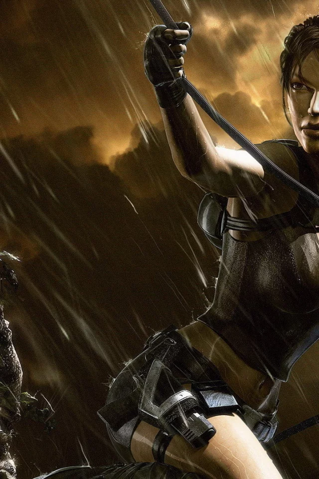 крофт, гроза, скала, raider, lara, croft, дождь, лара, tomb