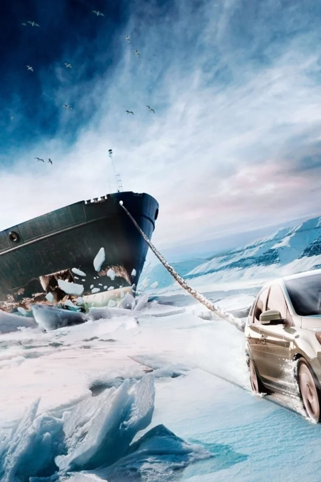 снег, лёд, ice, ледокол, буксир, ford, фокус, небо, форд