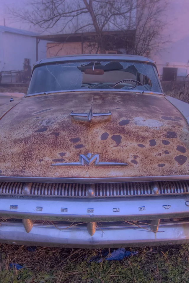 разбитая, винтаж, старая, calvert, mercury, car, texas, anderson, vintage