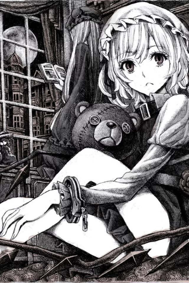 игрушка, anime, рисунок, аниме, мишка, девушка