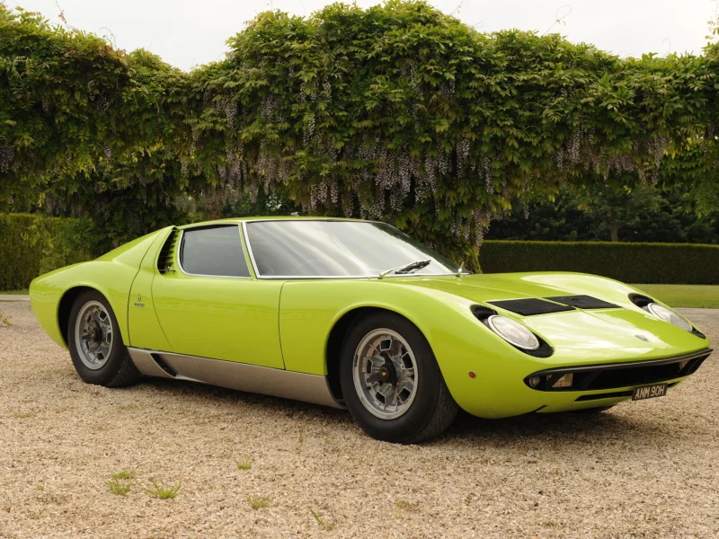 lamborghini, p400, s, кусты, фары, 1969, miura, миура, зелёный, ламборгини, суперкар, передок