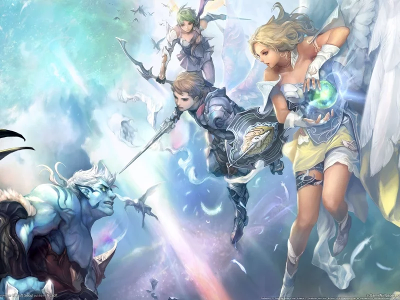 ангел, крылья, битва, перья, девушки, aion, оружие, tower of eternity, меч, демон, магия