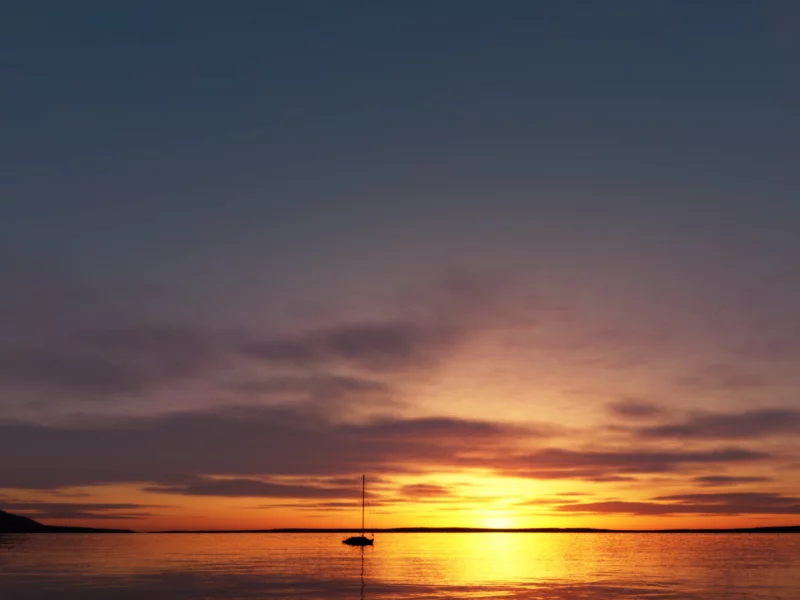 закат, море, лодка