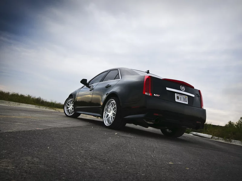 задняя часть, cts, cadillac, асфальт, чёрный, black, кадилак, облака, небо