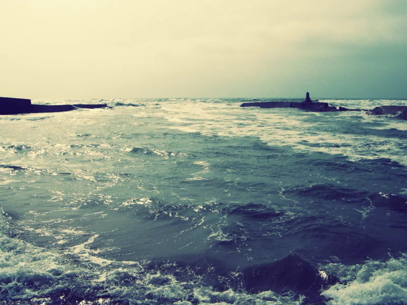 природа, силуэты, прилив, берег, море, волны