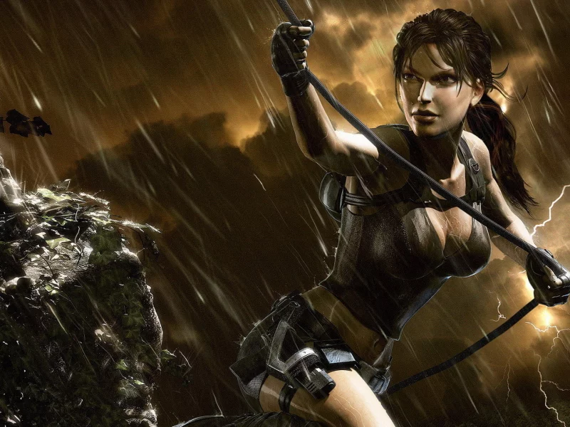 крофт, гроза, скала, raider, lara, croft, дождь, лара, tomb