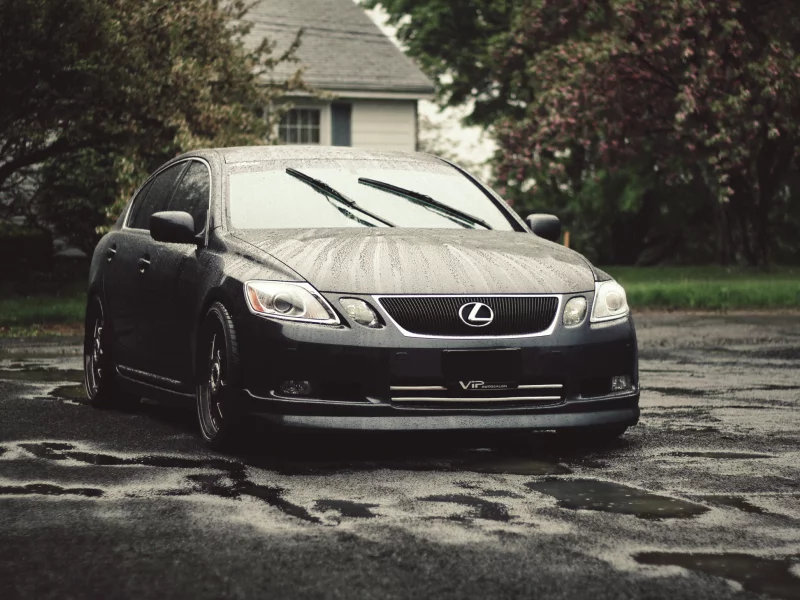 lexus, мокрый, стоит, асфальт, дождь, лужи