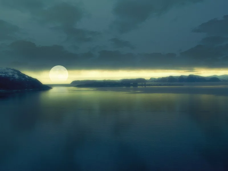 луна, гладь, moonset