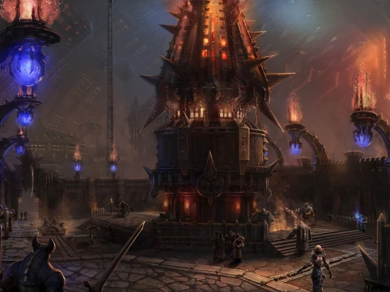 tera online, меч, рога, жители, оружие, магия, огонь, город, шары