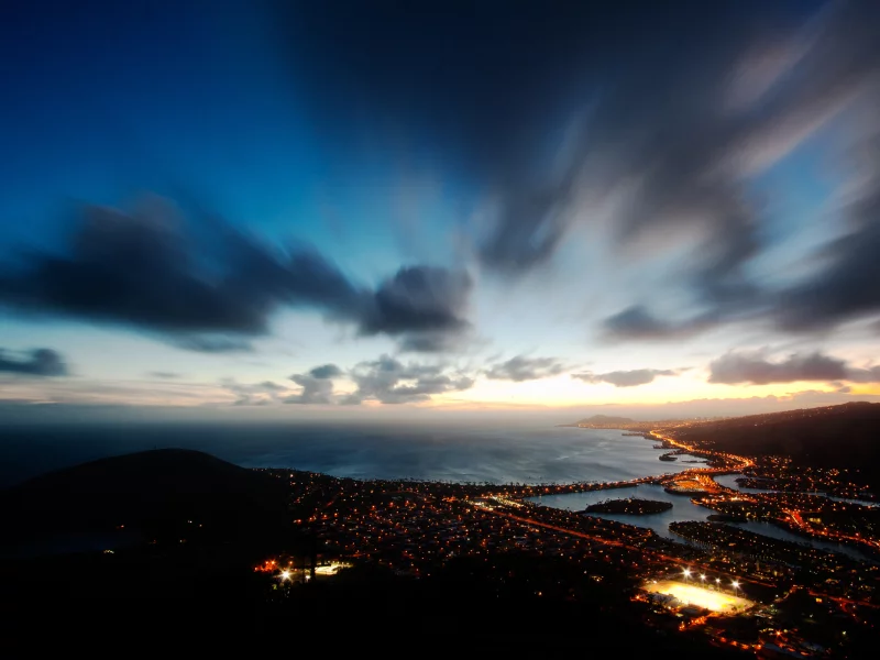 ночь, usa, hawaii, огни, clouds, sky, night, гавайи, kai, ocean