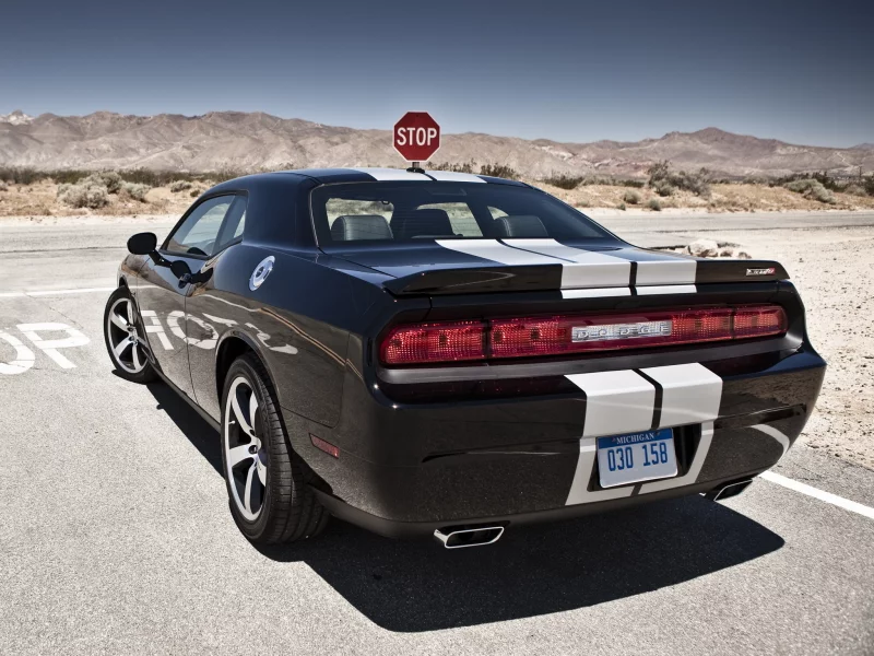 srt8, полосы, stop, челенжер, 392, мускул кар, стоп, додж, срт8, синий, знак, muscle car, challenger, перекрёсток, дорога, вид сзади, dodge