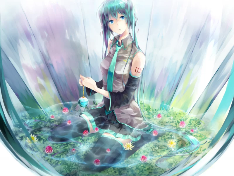 hatsune miku, vocaloid, пруд