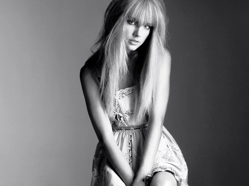 фото, взгляд, taylor swift, чб, девушка
