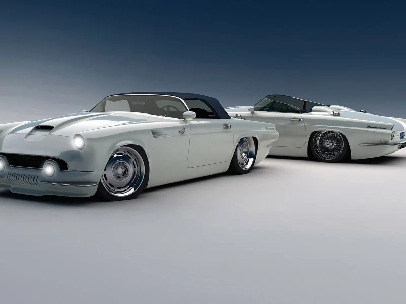 custom, ford, фары, авто, белый, thunderbird, кабриолет