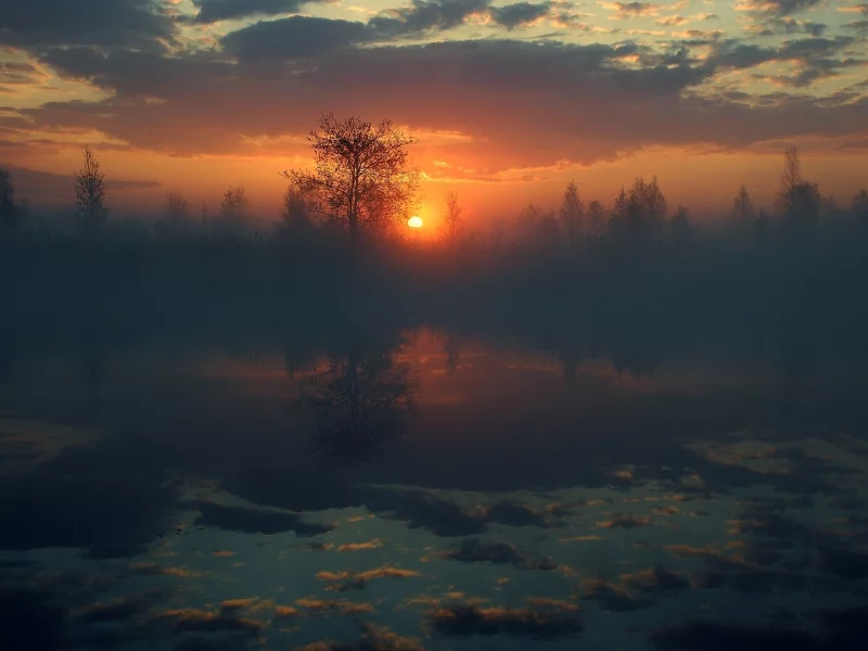 солнце, небо, вода, отражение, деревья