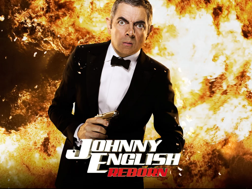 rowan atkinson, смокинг, роуэн аткинсон, johnny english reborn, пламя, пистолет, джонни инглиш перезагрузка