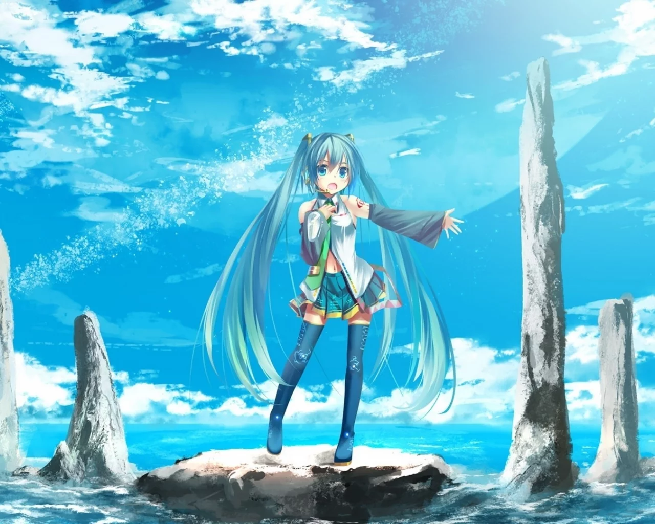hatsune miku, vocaloid, небо, мику хацунэ, вокалоид